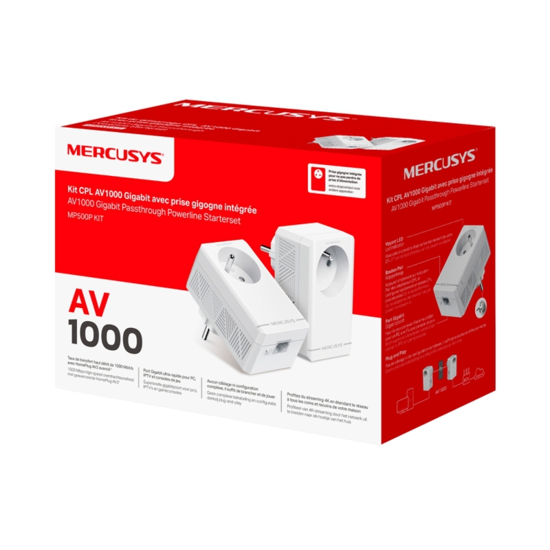 Комплект Powerline-адаптеров Mercusys MP500P KIT AV1000 с розеткой, 2 адаптера, 1 Гбит/с, фото 4