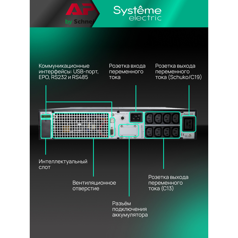 ИБП Systeme Electric SRTSE 1500 онлайн, 1500 ВА, стоечный 2U, 8 × C13 и 1 × C19, USB, RS-232, фото 26
