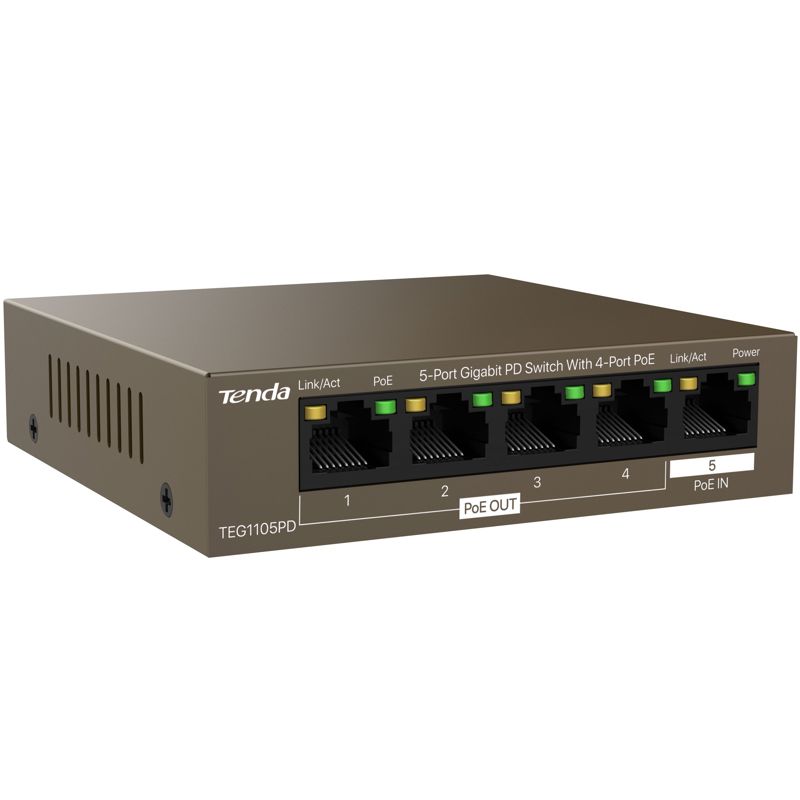 Коммутатор Tenda TEG1105PD неуправляемый, 5 портов 1 Гбит/с, 4 порта PoE, питание по PoE, фото 3