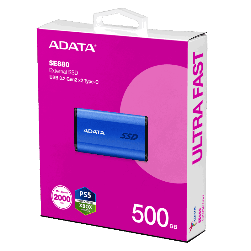 Внешний SSD ADATA SE880, 500GB, USB 3.2 Gen2 Type-C, up to R/W 2000/2000 MB/s, 64.8x35x12.5mm, Blue (ADATA AELI-SE880-500GCBU), фото 6