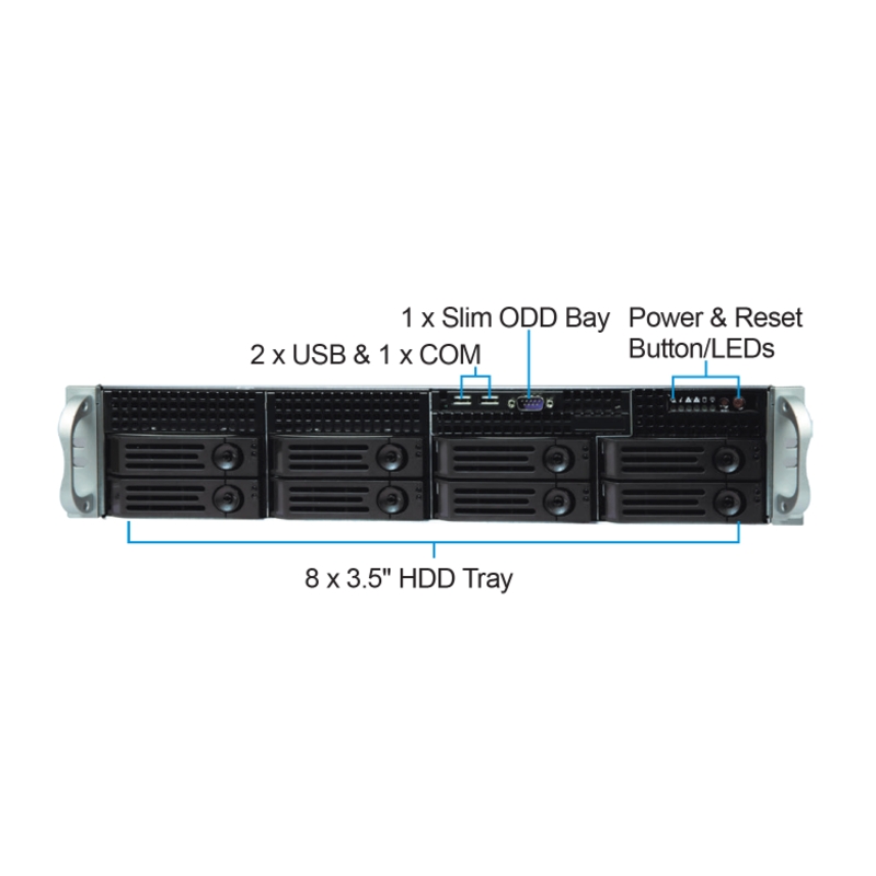 Серверный корпус 2U chasis, 21" depth with 3.5" x 8bays, BPN: 12G SAS/SATA, RPSU 800W with AC-R50 Slide Rail, wigth 17.2", Short depth (Ablecom CS-R25-37P), фото 2