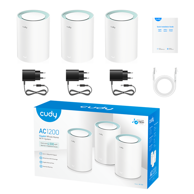 Mesh-система Wi-Fi Cudy AC1200 Wi-Fi Gigabit Mesh Solution 3-Pack, 3 модуля, 4 антенны, фото 5
