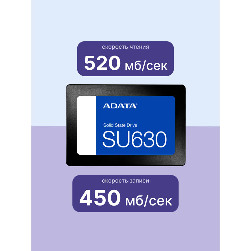 Твердотельный накопитель ADATA SSD Ultimate SU630, 480 ГБ, 3D QLC, чтение 520 МБ/с, 100 ТБ, фото 3