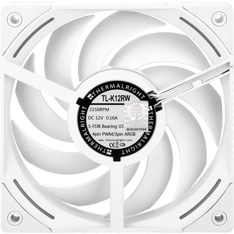 Корпусной вентилятор Thermalright Cooler Reverse TL-K12RW, вентилятор 120 мм, 2150 об/мин, белый, шум 27 дБА, фото 2