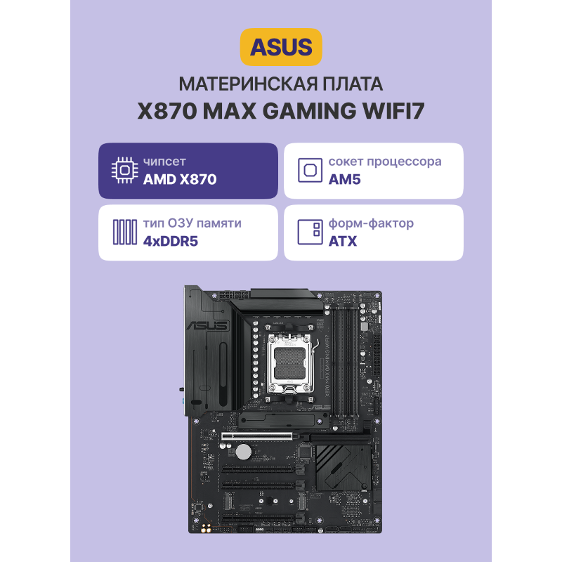 Материнская плата ASUS X870 MAX WIFI7, AM5, AMD X870, ATX, DDR5, фото 2