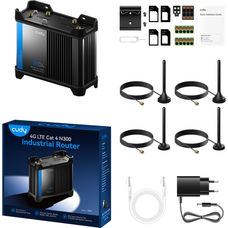 Промышленный 4G-маршрутизатор Cudy IR04 с Wi-Fi, VPN, 4 порта Ethernet, PoE, USB, фото 6