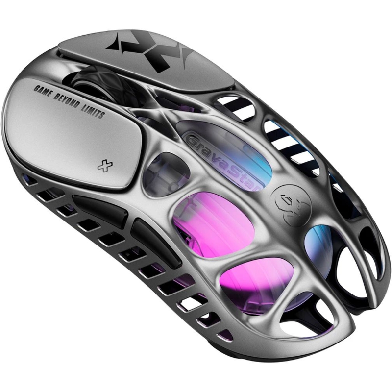 Мышь Gravastar Mercury X GRY, USB-C, Bluetooth, радиоканал, 32000 dpi, серый, подсветка, фото 3
