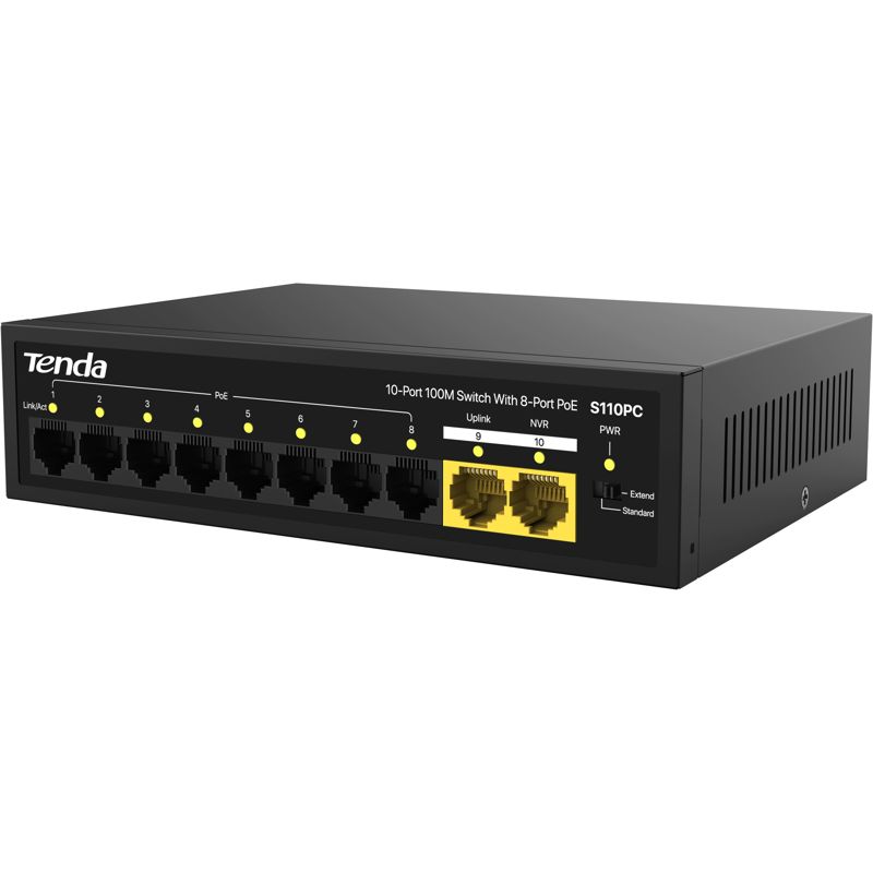 PoE-коммутатор Tenda S110PC неуправляемый, 10 портов 100 Мбит/с, 8 портов PoE, фото 3