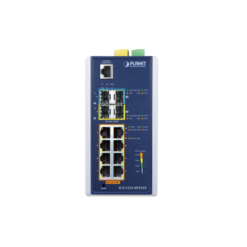 Коммутатор Planet IGS-5225-8P2S2X промышленный L2+, 8 портов PoE+ 1 Гбит/с, 2 SFP, 2 SFP+ 10 Гбит/с, фото 2
