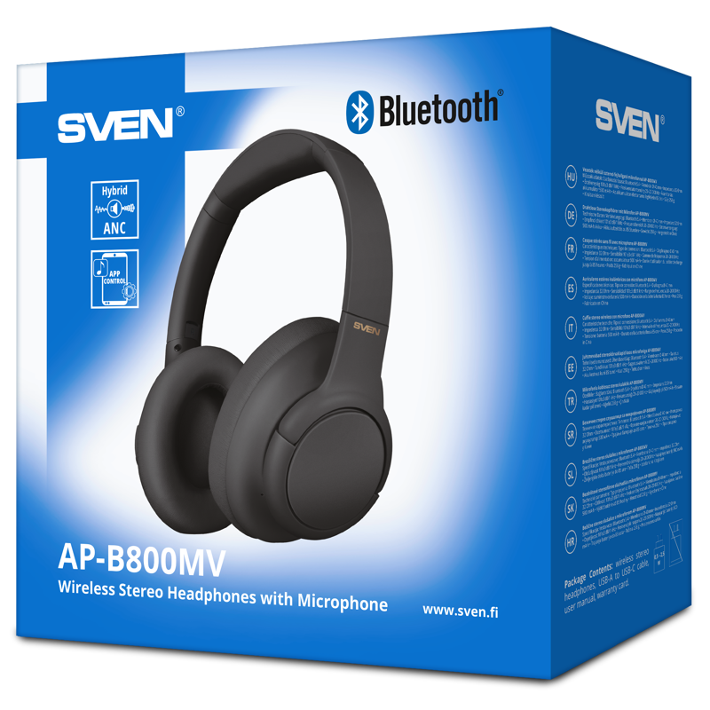 Беспроводные стереонаушники с микрофоном SVEN AP-B800MV, черный (Bluetooth, hybrid ANC, APP, 4 mics 500mAh) (SV-022754), фото 5