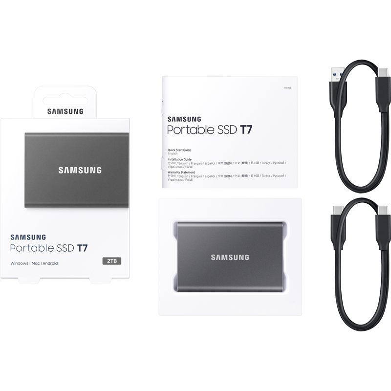 Внешний накопитель Samsung T7, SSD 2 ТБ, USB 3.2 Gen 2 Type-C, чтение 1050 МБ/с, запись 1000 МБ/с, серый, фото 7