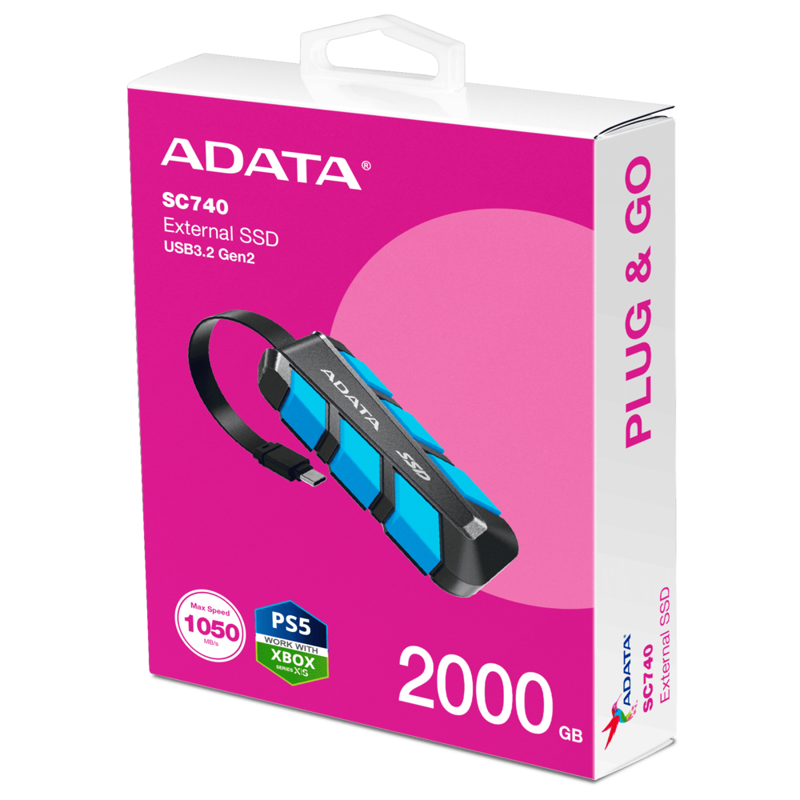 Внешний SSD ADATA SC740, 2000GB, Type-C, USB 3.2 Gen2, R/W 1050/1000 MB/s, 121.8x40.5x22.3mm, Blue (ADATA SC740-2000G-CBU), фото 6