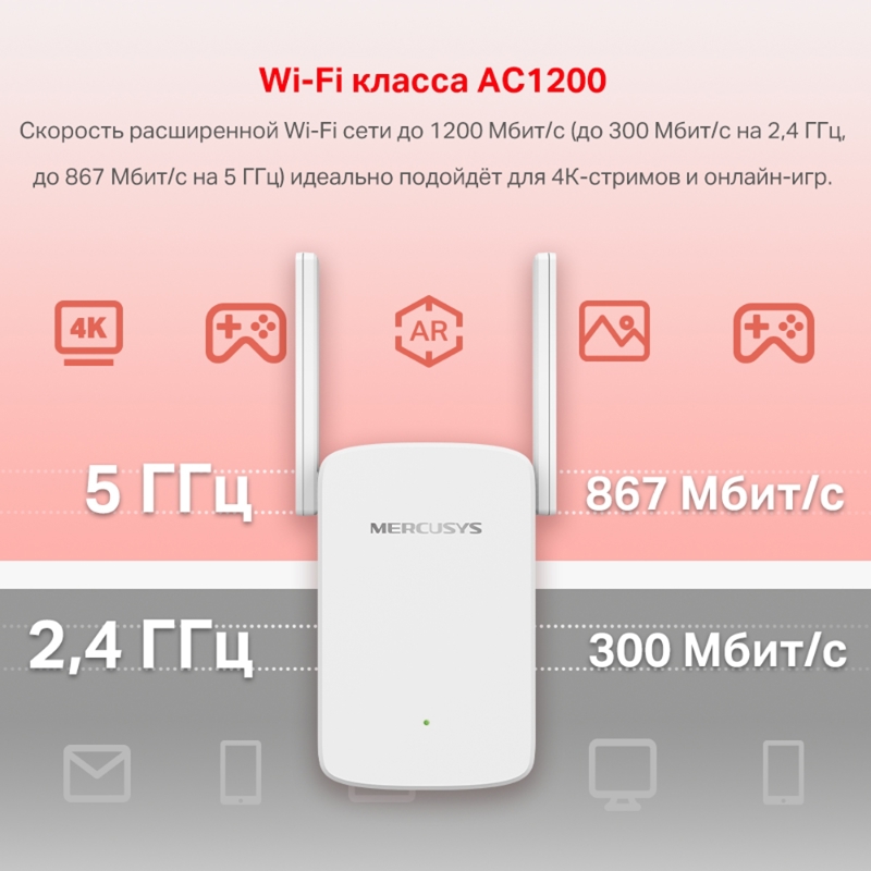 Усилитель Wi-Fi Mercusys ME30, до 1200 Мбит/с, 1 порт LAN, 2 внешние антенны, фото 5