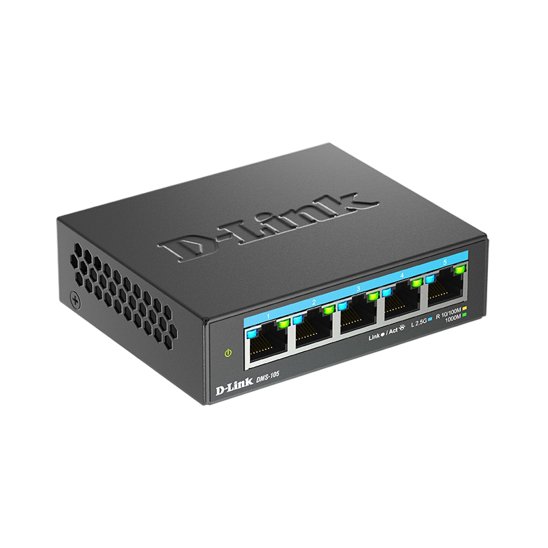 Коммутатор D-Link DMS-105 неуправляемый, 5 портов 2,5 Гбит/с, без вентилятора, металлический корпус, фото 3