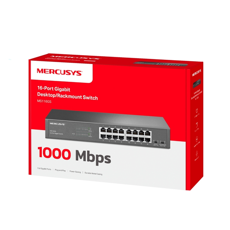 Коммутатор Mercusys MS116GS неуправляемый, 16 портов 1 Гбит/с, настольный или в стойку, фото 8