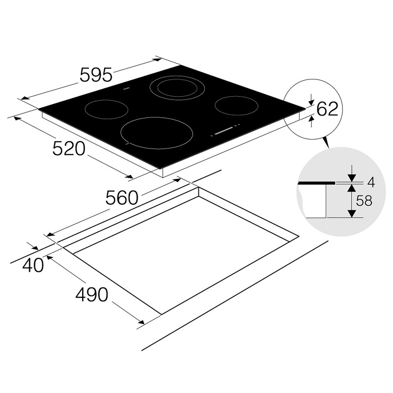 Варочная панель ASKO HCL614G, электрическая, 4 конфорки Hi-Light, стеклокерамика, сенсорное управление, чёрная, фото 2
