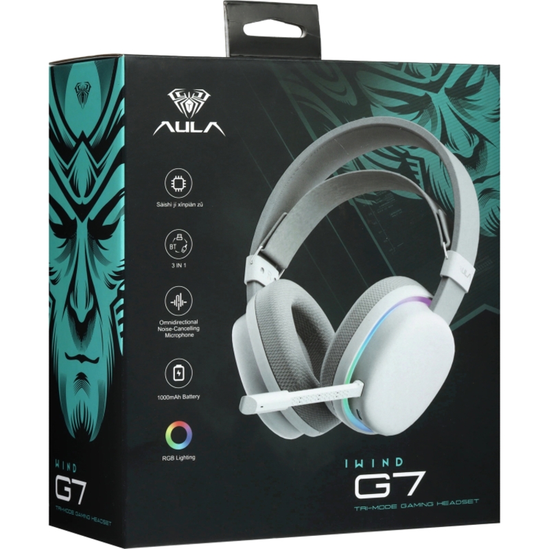 Гарнитура AULA G7, радиоканал, Bluetooth 5.0, Mini-jack, полноразмерные, белый, микрофон съёмный, фото 8