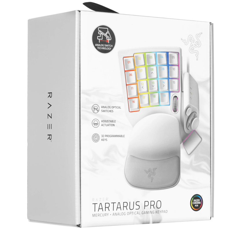 Клавиатура Razer Tartarus Pro Mercury, проводное подключение, USB-A, механические, белый, подсветка, фото 6