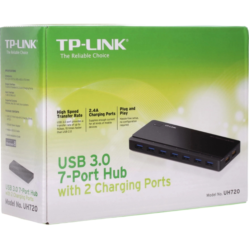 Концентратор 7 ports USB 3.0 Hub with 2 power charge ports (2.4A Max), Desktop, a 12V/4A power adapter included (TP-Link UH720), фото 8