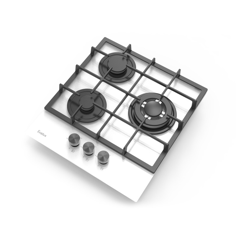 Варочная панель Evelux HEG 425 WG, газовая, 45 см, 3 конфорки, Wok-конфорка, газ-контроль, белая, фото 3