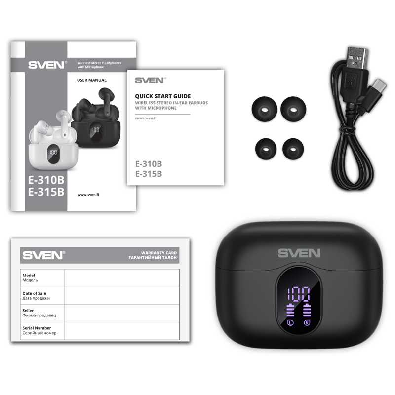 Наушники Sven E-315B, Bluetooth 5.4, внутриканальные, чёрный, крепление В ушной раковине, фото 6