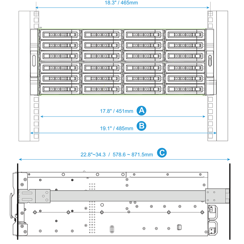 Комплект направляющих QNAP RAIL-A02-90 для монтажа в стойку, фото 2