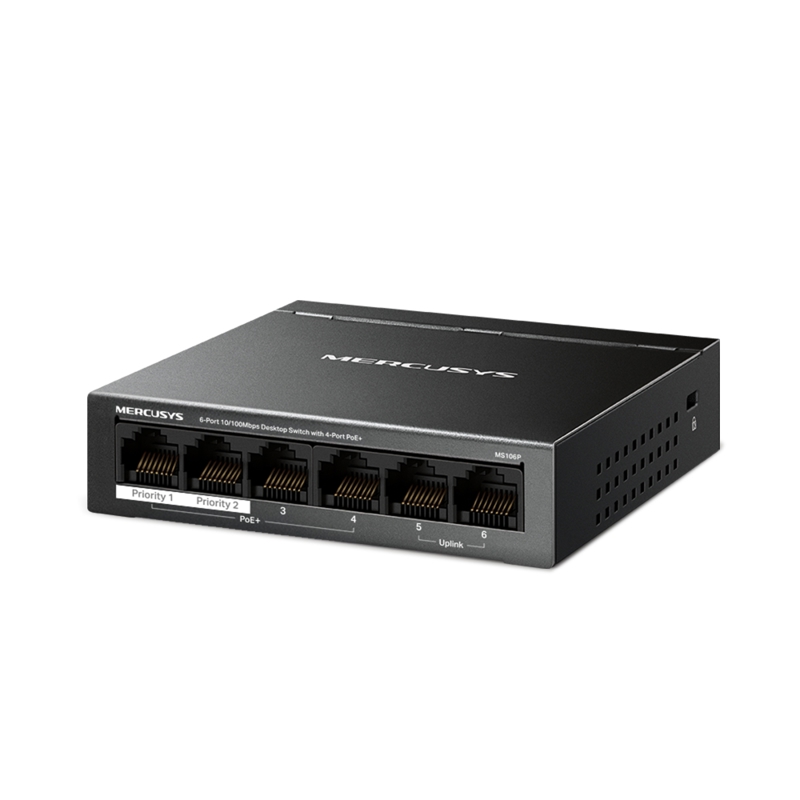 PoE-коммутатор Mercusys MS106P неуправляемый, 6 портов 100 Мбит/с, 4 порта PoE+, 67 Вт, фото 2