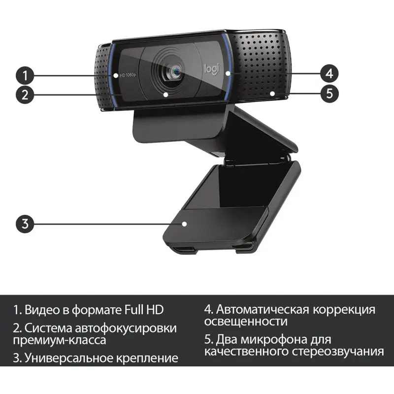 Веб-камера Logitech Full HD 1080p Pro Webcam C920, 1920х1080, 30 к/с, фокус автоматический, фото 5