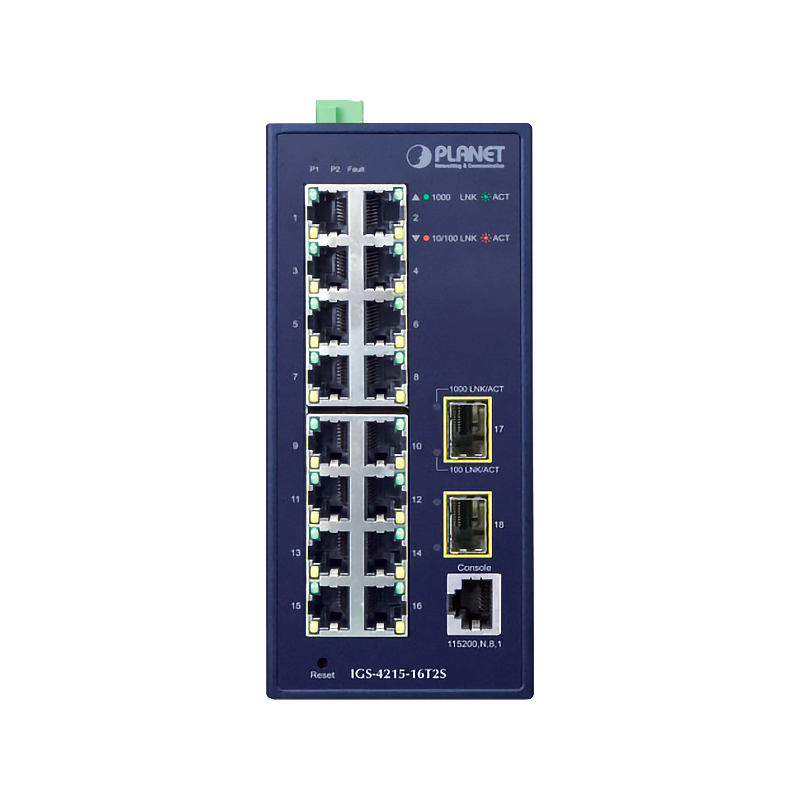 Коммутатор Planet IGS-4215-16T2S промышленный управляемый, 16 портов 1 Гбит/с, 2 SFP, IP30, фото 2