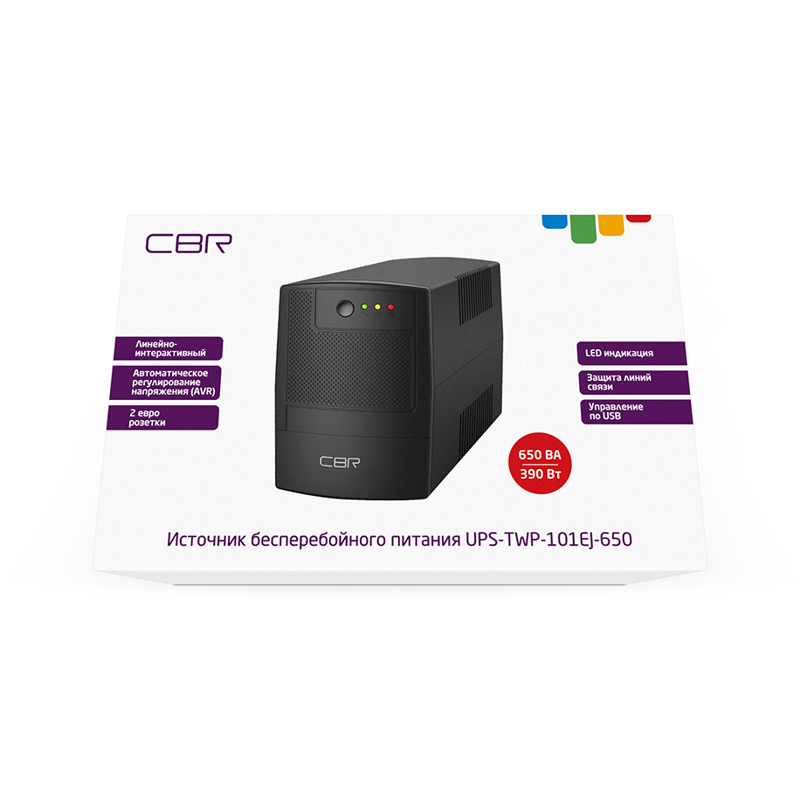 ИБП CBR 650VA, 650 ВА, 390 Вт, 2 розетки, CEE7, UPS-TWP-101EJ-650, фото 6