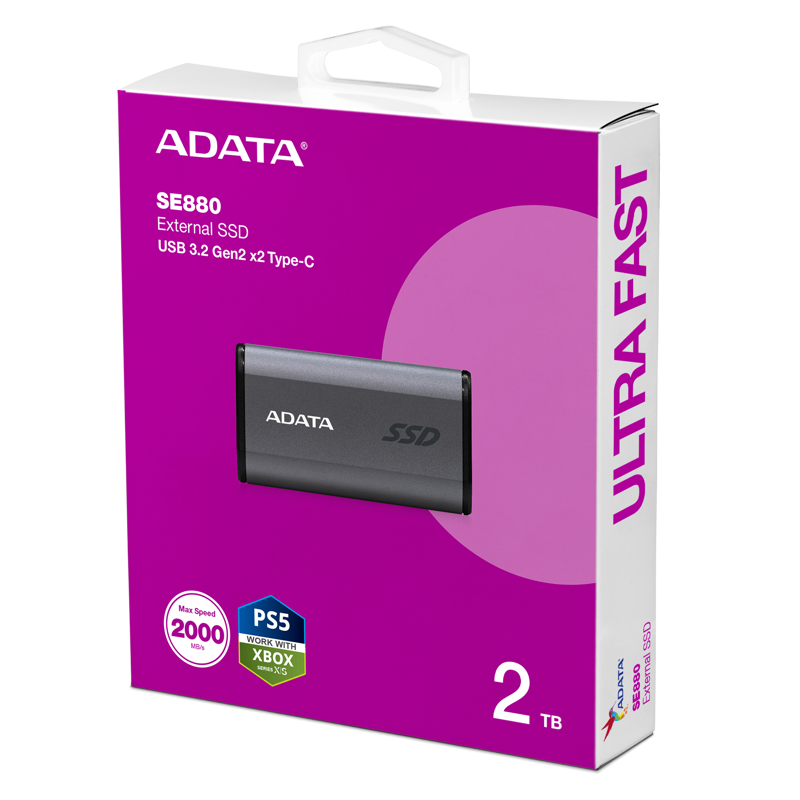 Внешний SSD ADATA SE880, 2000GB, USB 3.2 Gen2 Type-C to Type-C/A, up to R/W 2000/2000 MB/s, 65x35x12.5mm, 31g, Titanium Gray (ADATA AELI-SE880-2TCGY), фото 6