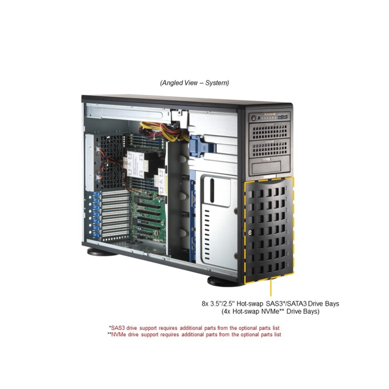 Серверная платформа SYS-741P-TRT (bundle4): 4U(Tower) 2x LGA-4677 16x DDR5 RDIMM 8x3.5 SATA/SAS*/NVME* 4x PCIe 5.0 x16 FHFL 2x PCIe 5.0 x8 FHFL 2x PCIe 4.0 x2 NVMe M.2 2-Port 10GbE (SuperMicro SYS-741P-TRT (bundle4)), фото 2