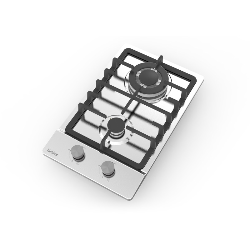 Варочная панель Evelux HEG 330 X, газовая, домино 30 см, 2 конфорки, Wok-конфорка, нержавеющая сталь, фото 3