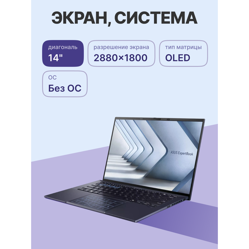 Ноутбук ASUS B9403CVAR-PP1795 14"(2880x1800 OLED)/Intel Core 7 150U(1.8Ghz)/32768Mb/1024PCISSDGb/noDVD/Int:shared/Cam/BT/WiFi/63WHr/war 1y/0.95kg/Star Black/DOS + магн корп; NumberPad; чехол; кабель microHDMI--RJ45, фото 3