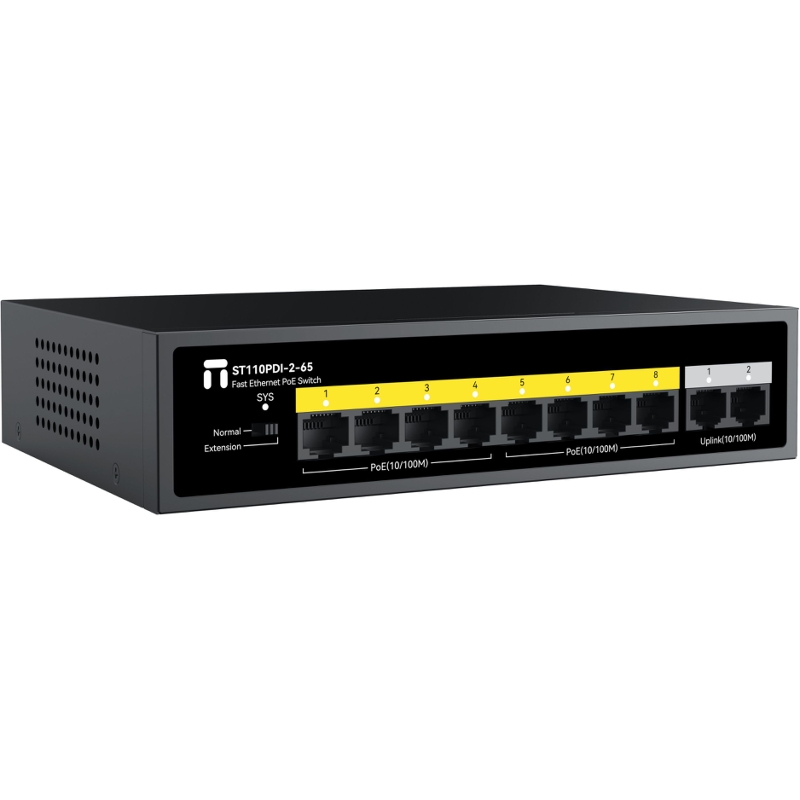 PoE-коммутатор Netis ST110PDI-2-65 неуправляемый, 8 портов PoE+ 100 Мбит/с, 2 аплинка, БП 65 Вт, фото 2