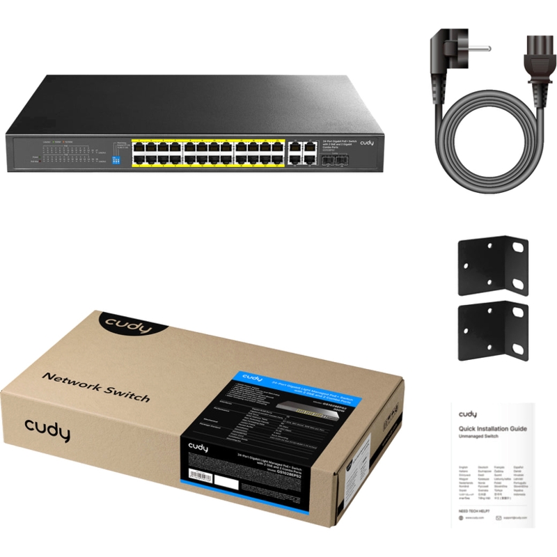 Коммутатор Cudy управляемый, 24 порта PoE+ 1 Гбит/с, 2 аплинка, 2 комбо SFP, 300 Вт, фото 2