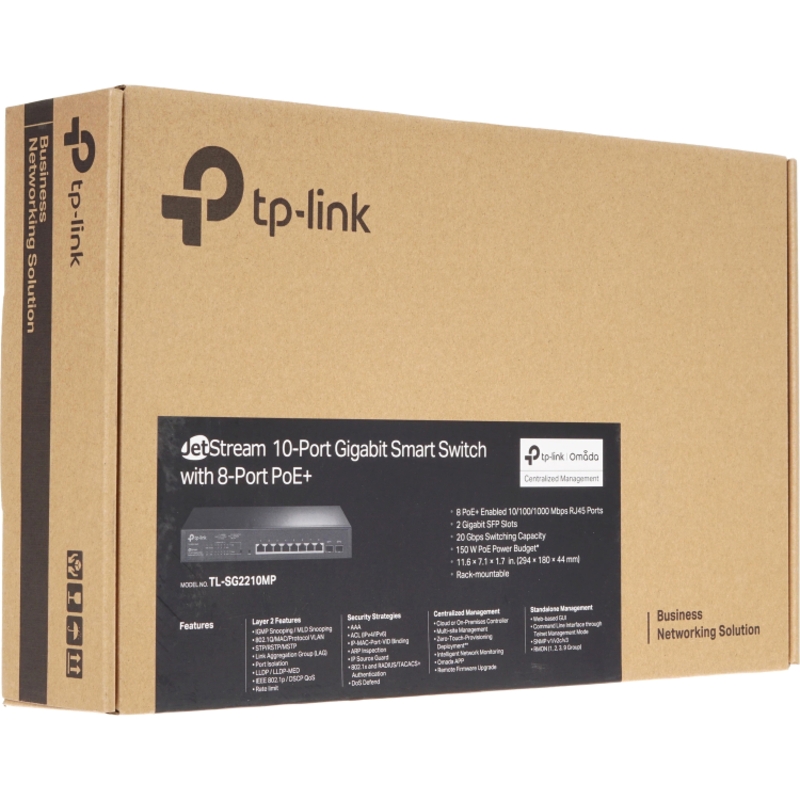 Коммутатор TP-Link SG2210MP смарт, 8 портов PoE+ 1 Гбит/с, 2 SFP, 150 Вт, фото 7