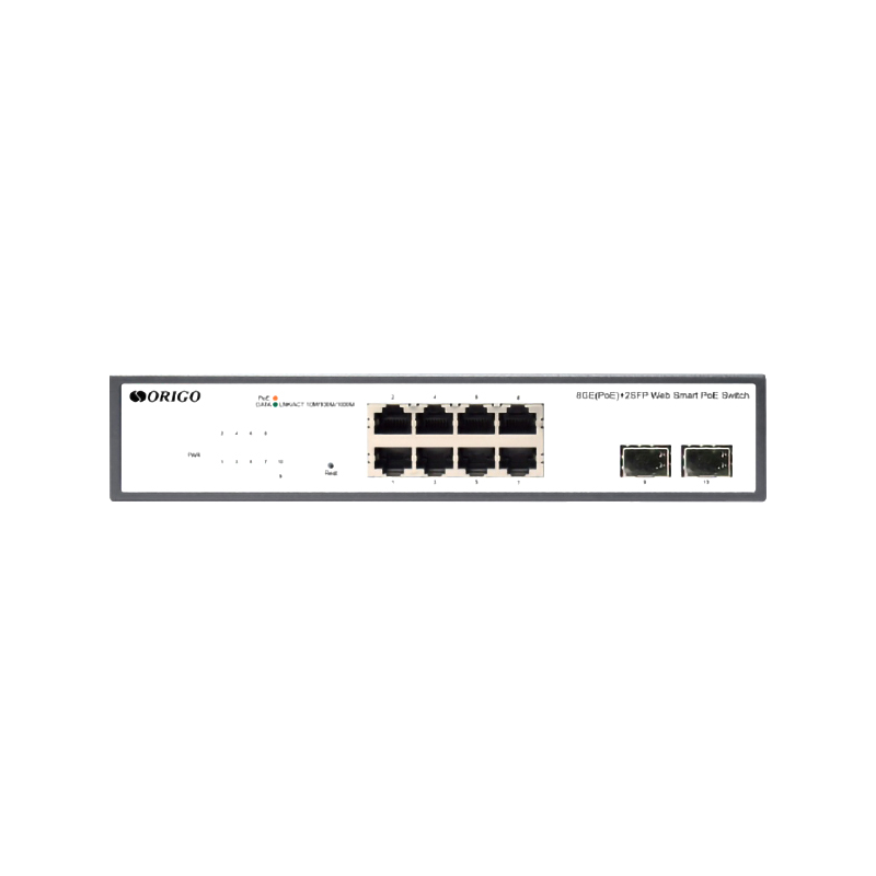 Коммутатор Origo OS2210FP неуправляемый, 8 портов PoE 1 Гбит/с, 2 SFP, бюджет PoE 120 Вт, стойка 19″, фото 2