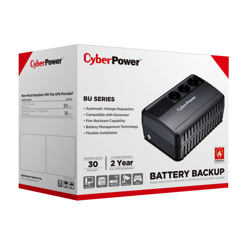 ИБП CyberPower BU725E линейно-интерактивный, 725 ВА / 390 Вт, 3 розетки Schuko, чёрный, фото 4