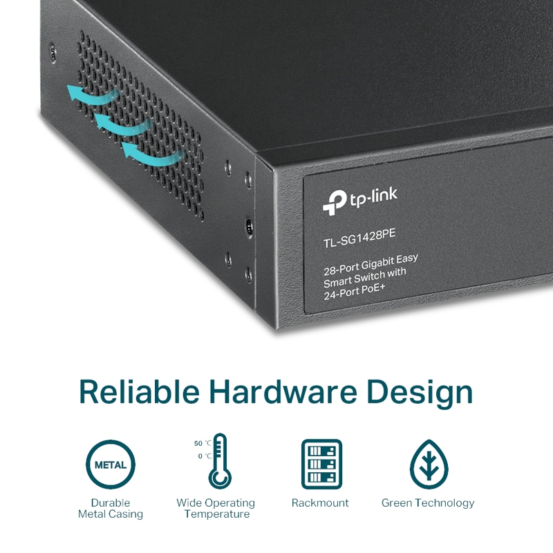 Коммутатор TP-Link TL-SG1428PE смарт, 26 портов 1 Гбит/с, 24 из них PoE+, 2 SFP, 250 Вт, фото 7