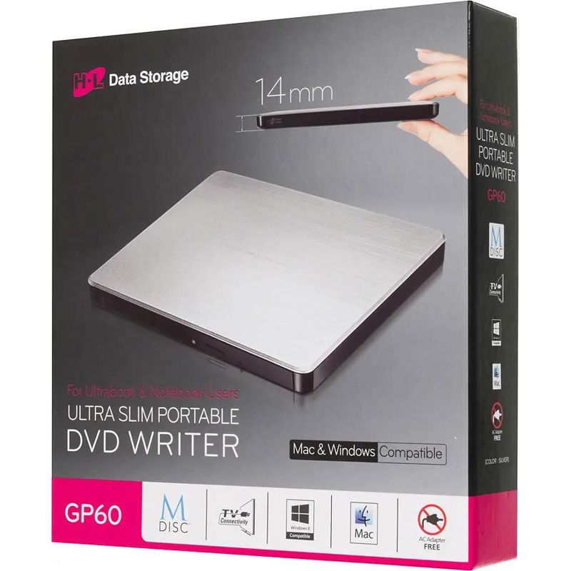 Оптический привод LG DVD-RW ext. GP60NS60.AUAE12S, внешний, DVD-ROM привод, серебристый, фото 7