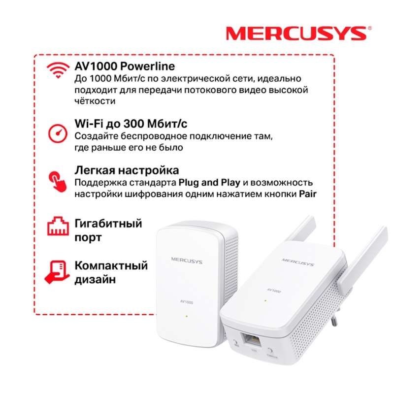 Комплект гигабитных адаптеров Mercusys Wi-Fi Powerline, фото 4