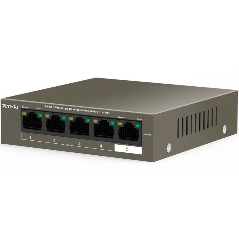 Коммутатор Tenda TEF1105P-4-38W неуправляемый, 5 портов 100 Мбит/с, 4 порта PoE, 38 Вт, фото 3