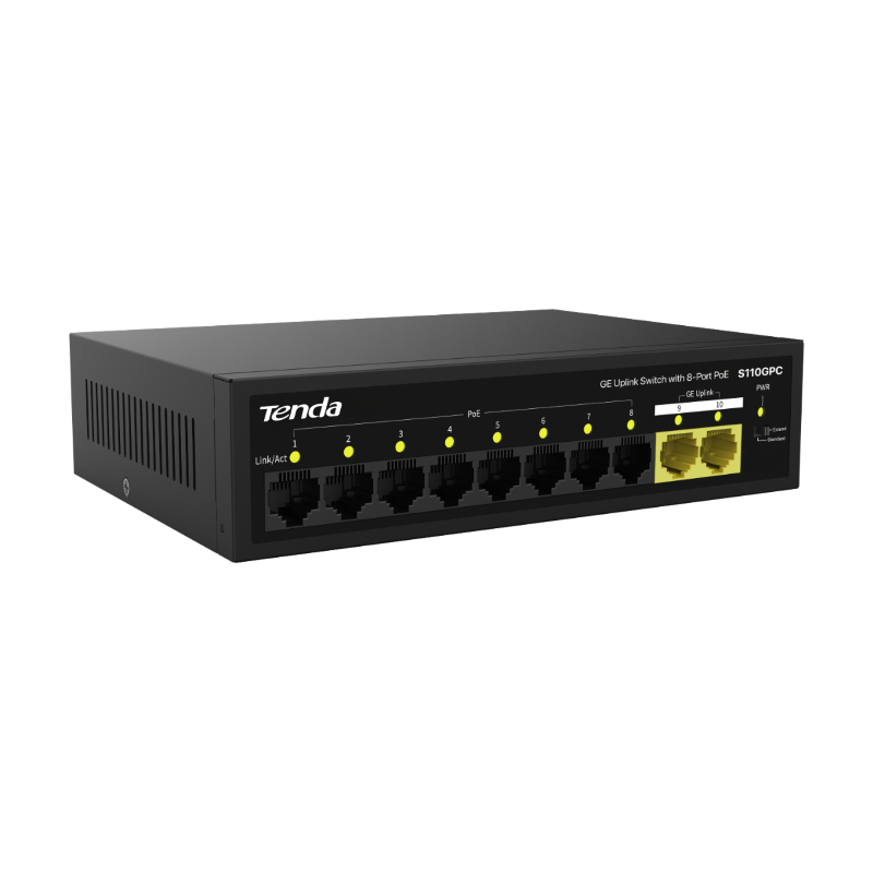 PoE-коммутатор Tenda S110GPC неуправляемый, 10 портов 100 Мбит/с, PoE 70 Вт, настольный или настенный, фото 3