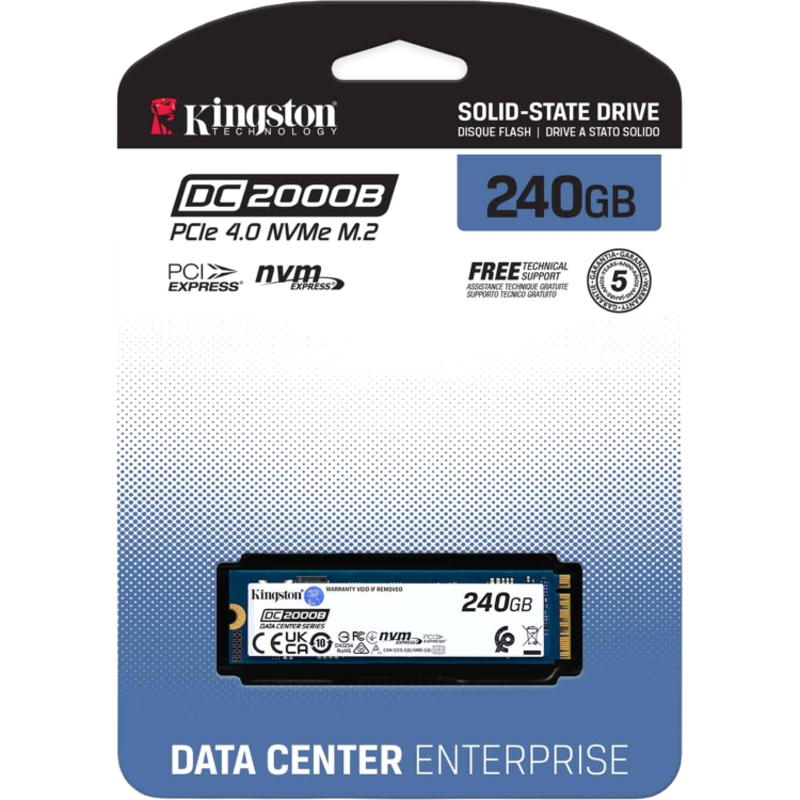 Твердотельный накопитель Kingston SSD DC2000B 240GB, M.2 22x80mm, NVMe, PCIe Gen 4x4, 3D TLC, R/W 4500/400MB/s, IOPs 260 000 (Kingston SEDC2000BYM8/240G), фото 4