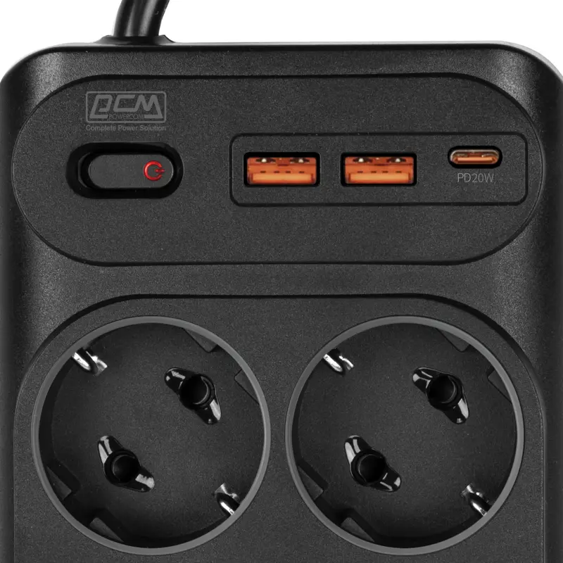 Сетевой фильтр-удлинитель PowerCom SP-10 USB2A1CB, 10 розеток, USB-C и 2 USB-A, шнур 3 м, 4000 Вт, фото 5