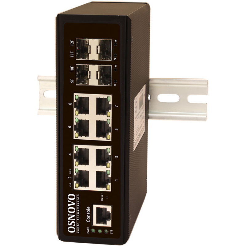 Коммутатор Osnovo SW-70804/IL промышленный L2+, 8 портов 1 Гбит/с, 4 SFP, на DIN-рейку, IP40, фото 3