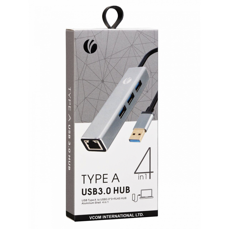 Сетевой адаптер VCOM DH312A USB 3.0 на RJ-45 1 Гбит/с, хаб на 3 порта USB 3.0, алюминий, фото 2