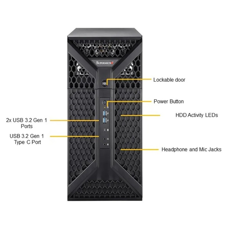 Серверная платформа Supermicro UP Workstation Server SYS-531A-IL Mid-Tower, 1x LGA-1700, 4x DDR5 Up to 192GB, 4x 3.5" SATA (SuperMicro SYS-531A-IL), фото 3