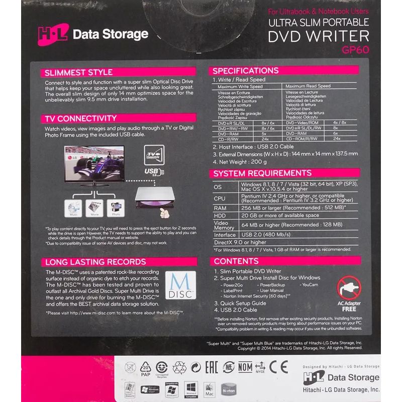 Оптический привод LG DVD-RW ext. GP60NS60.AUAE12S, внешний, DVD-ROM привод, серебристый, фото 6